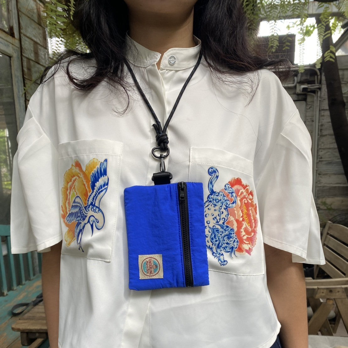 Underline Nylon Flip Pocket Bag with Neck Strap