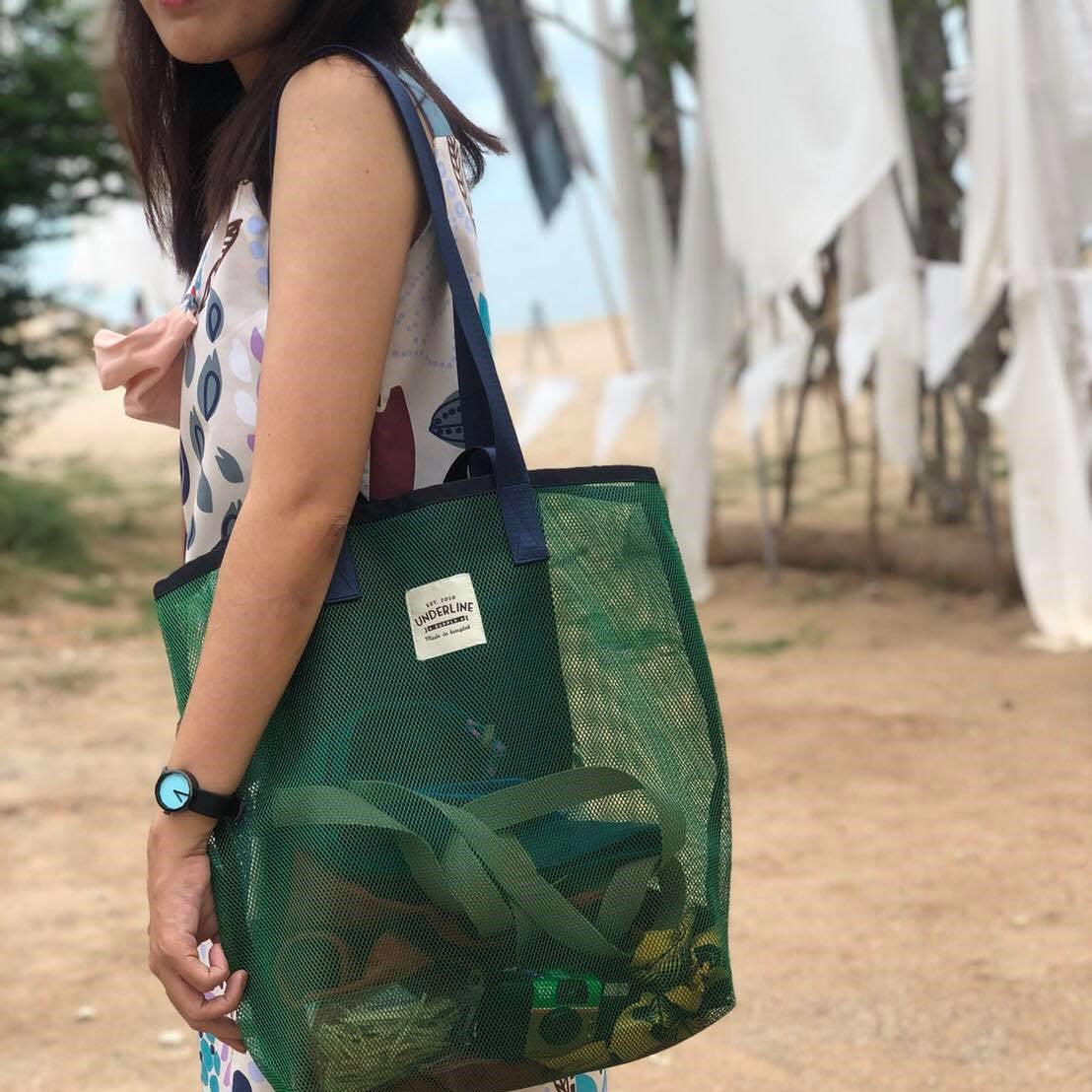 Underline Nylon Mesh Grocery Bag / Beach Bag