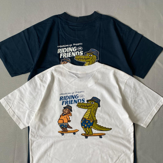 Underline Riding with friends Cotton T-Shirt