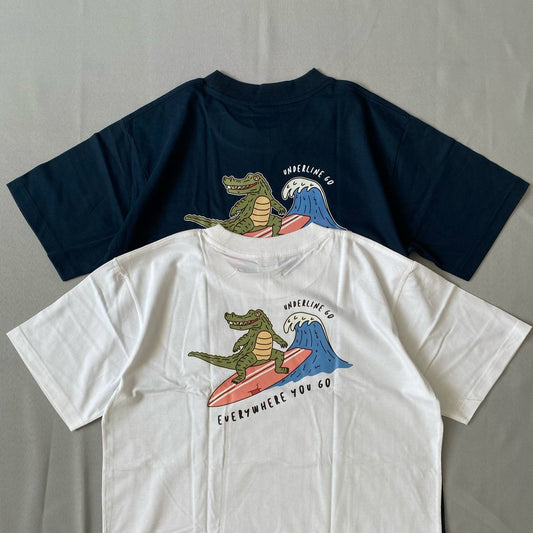 Underline Crocodile Surfing Cotton T-Shirt