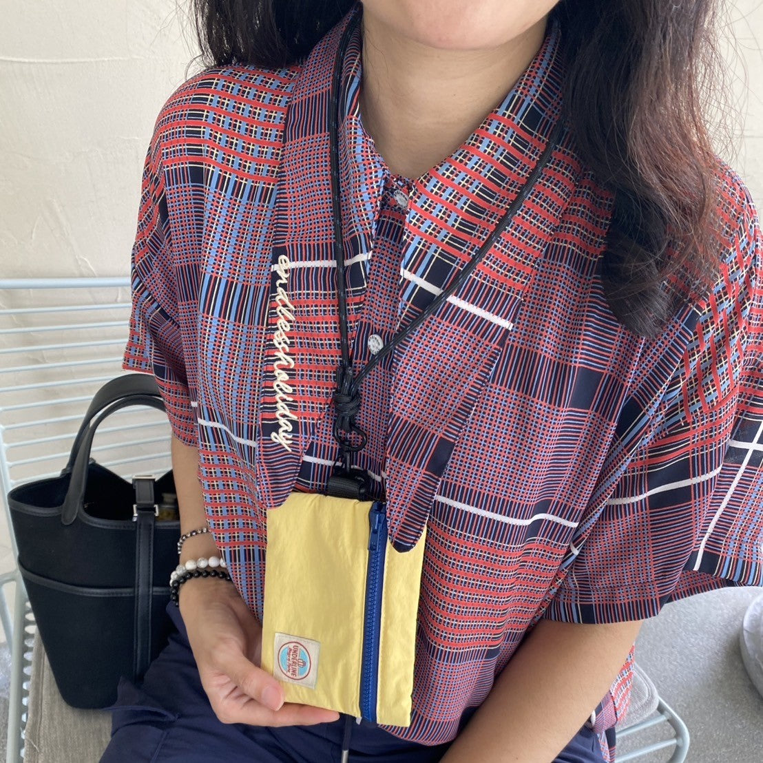 Underline Nylon Flip Pocket Bag with Neck Strap
